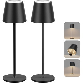 LED настільна лампа Coinmit 2 шт., бездротова, диммування, 3000K, 5000mAh, IP54, регульована висота, для дому та вулиці, чорна