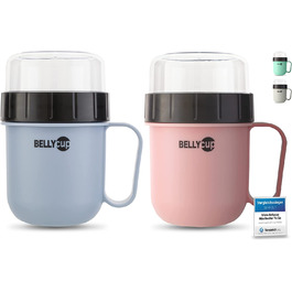 Чашка для пластівців BELLYCUP-м'ятна, сіра , рожева або - в одній або двох упаковках - ваша зручна кружка для пластівців на ходу - Каша з йогурту, салат, супи, каша без бісфенолу А (Рожевий / Синій подвійний пакет)