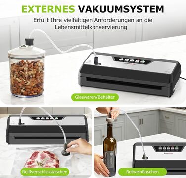 Вакууматор для продуктів Bonsenkitchen з вбудованим різаком, компактний вакууматор для Sous Vide та заготовок, кілька режимів роботи, чорний (в комплекті 1 рулон та 5 пакетів)