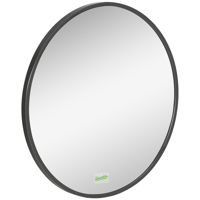 Круглий настінний дзеркало для ванної кімнати, спальні, коридору, з металевою рамою, колір: чорний, діаметр: 50 см