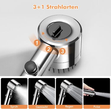 Фільтр-лійка для душу MEKO з високим тиском, ручна насадка з 15-шаровою системою фільтрації, шланг 1,5 м, 3 режими, економна водою, видаляє хлор, жорстку воду, важкі метали (сріблястий)