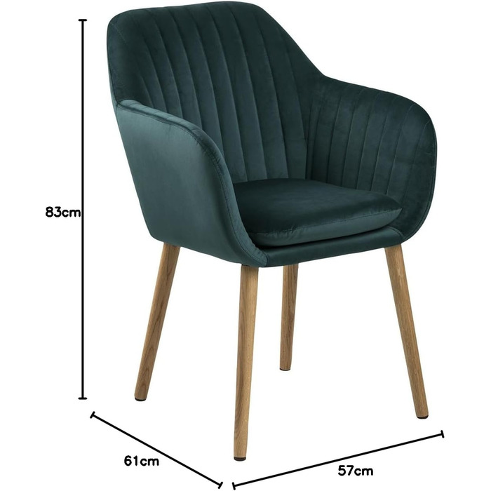 AC Design Furniture Стілець для їдальні Wendy, 57x61x83 см, смарагдовий/дуб, велюр/дуб, 1 шт.