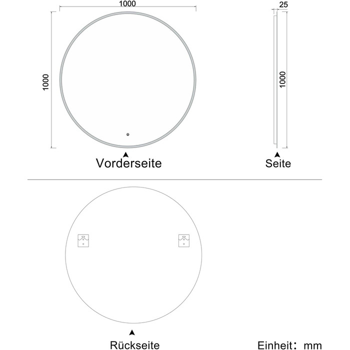 LED дзеркало Aica для ванної кімнати, діаметр 50 см, регульоване освітлення (холодне/нейтральне/тепле), пам'ять, антизапар, сенсорне керування, автоматичне вимкнення
