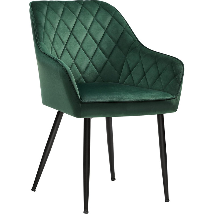 Крісла SONGMICS для їдальні (2 шт.), з підлокітниками, оксамитовий чохол, металеві ніжки, до 110 кг, для кухні, вітальні, спальні, LDC088G0 (зелені)