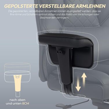 Ігровий крісло Dowinx, ергономічне з кишеньковим пружинним сидінням, крісло для начальника з м'якою спинкою та регульованою поперековою підтримкою, підлокітниками та підставкою для ніг (PU-чорний), чорний PU