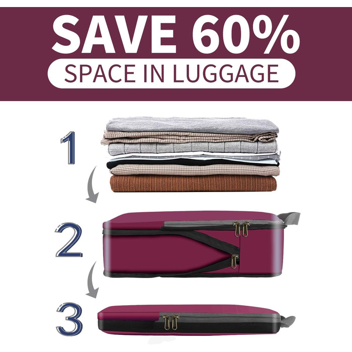 Набір компресійних органайзерів для одягу в подорожі Eono by Amazon, 4 предмети, темно-синій — компресійні куби для пакування в валізу та рюкзак