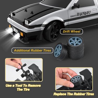 RC Drift Car Mostop 1:16 2.4Ghz – Радіокерована модель для дрифту зі світлодіодами, розпилювачем, 2 акумуляторами та додатковими шинами, швидкість 18 км/год, 4WD для дітей та хобі