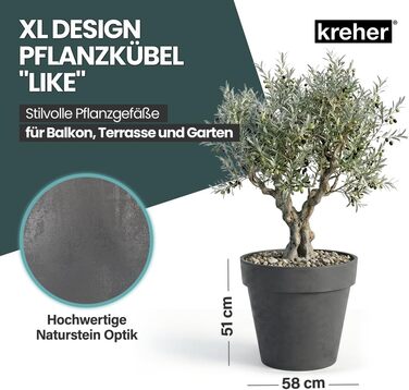 Круглий горщик для квітів Kreher XXL з колесами, діаметром 58 см, антрацит