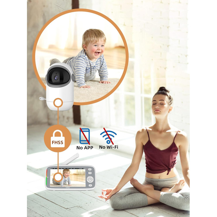 Відеоняня TakTark з камерою 5'' 720P IPS, поворот Pan-Tilt 300°, двосторонній зв'язок, нічний режим та моніторинг температури, VOX