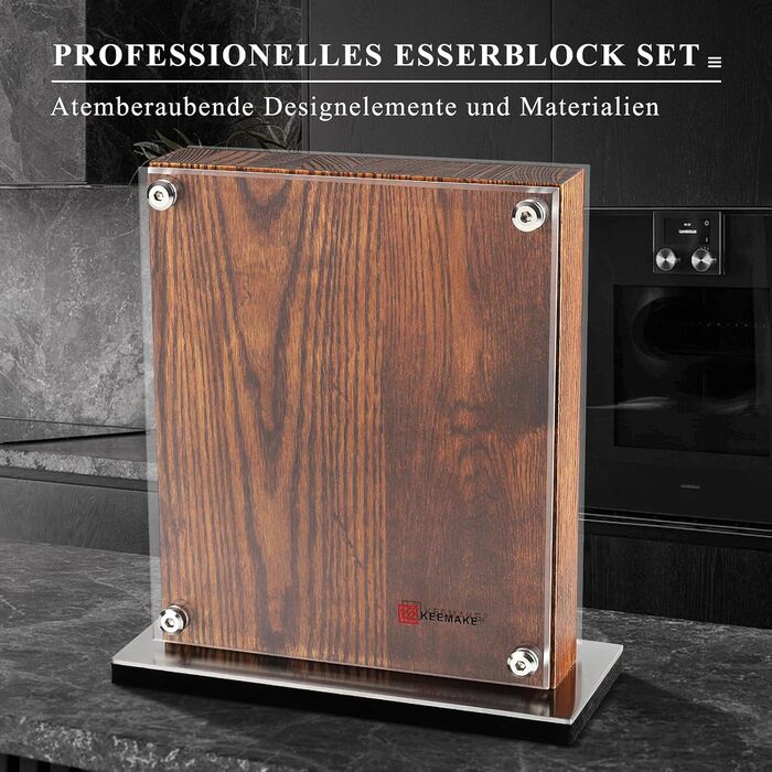 Набір кухонних ножів Keemake 7 предметів з дерев'яним блоком, професійний набір кухонних ножів з нержавіючої сталі, міцні та гострі