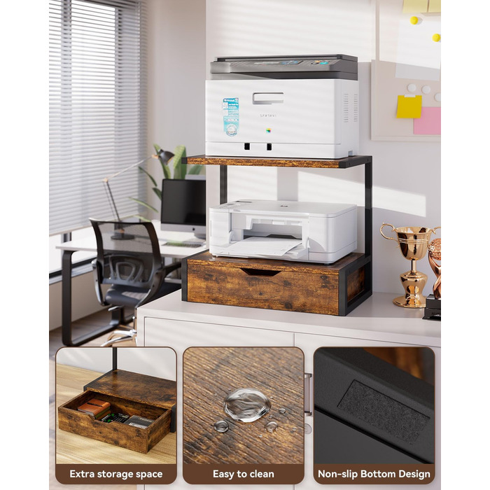 Підставка для принтера IBUYKE 2-ярусна, столик з полицею, органайзер для офісу, TLJ015W (Коричневий)