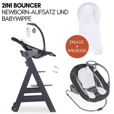 Дитячий високий стільчик Hauck Beta+ Newborn Set Deluxe - комплект з підставкою для новонароджених, м'яким сидінням та підносом для годування, білий (темно-сірий)