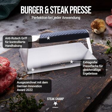 Пресс для бургера та стейка Steakchamp XXL: для хрусткої скоринки, сендвічів та фіксації м'яса, з антиковзним руків'ям