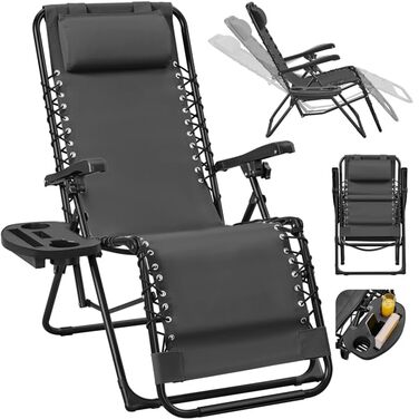 Розкішна садова лежанка Yaheetech з підголовником та тримачем для напоїв - розкладний лежак для відпочинку на вулиці