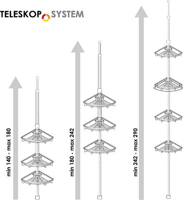 Кутова полиця для телескопа bremermann, 4 кошики, телескопічний стрижень до макс. близько 290 см (сірий)