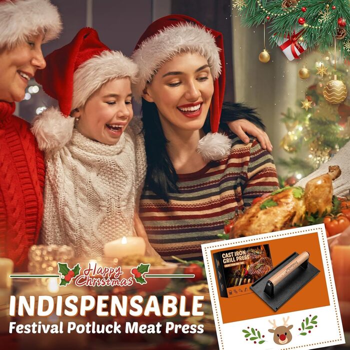 Пресс для бургерів Freelander з чавуну, набір для розчавлювання бургерів (Ø 17.6 см, 20.5 см), прес для гриля з термостійкою ручкою, великий бургерний прес для BBQ, стейків, сендвічів (чорний, прямокутний)