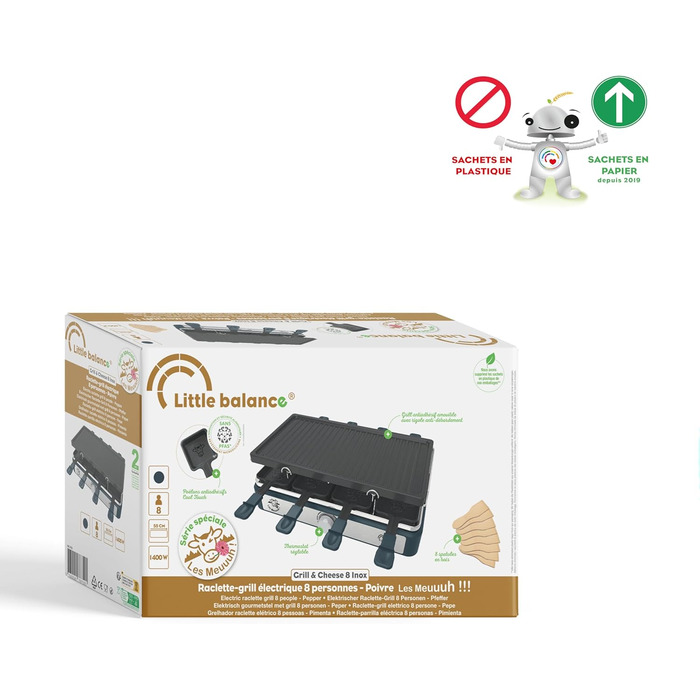 Ракета для фондю та грилю Raclette від Little Balance, прямокутна, 8 персон, 1400 Вт, дизайн 'Перець'