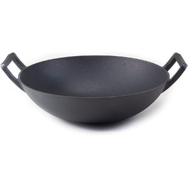 Чавунний Вок-високоякісна сковорода для вок діаметром 35,5 см, придатна для індукції-міцна чавунна сковорода в сільському стилі