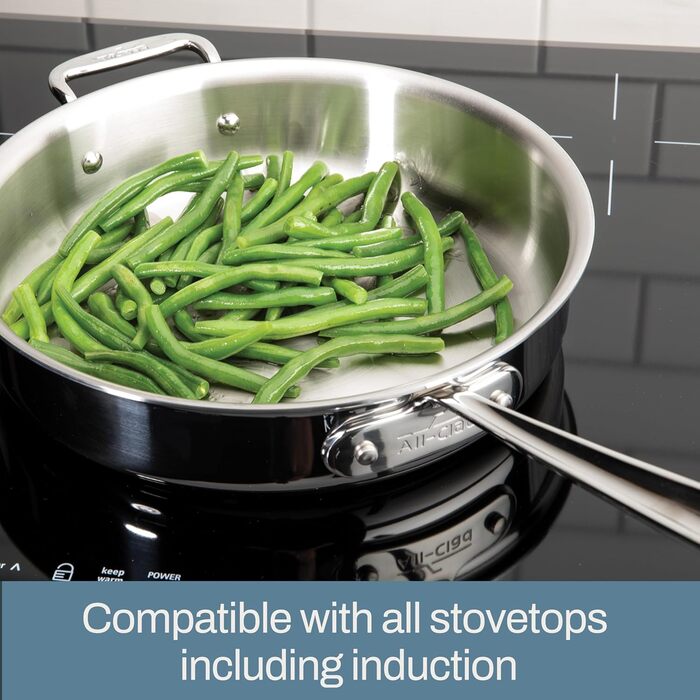 Сковорода All-Clad D5, 30.5 см, нержавіюча сталь, 5-шарова, з антипригарним покриттям, для посудомийної машини, срібляста