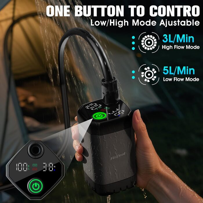 Портативна душова кабіна з підігрівом, 6000 mAh, акумуляторна, для кемпінгу, 2000 В, 4 режими розпилення, LED-дисплей, портативна помпа, для відпочинку на природі