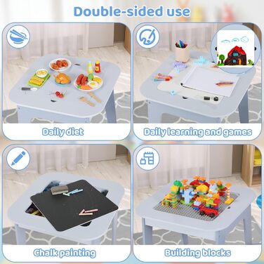 Дитячий стіл MAMIZO з 2 стільцями: комплект меблів для дитячої кімнати, стіл-мольберт, дитячий столик зі стільцями, блакитний