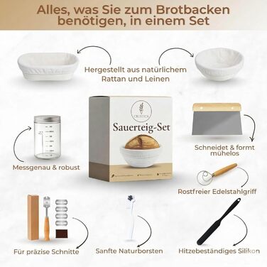 Набір для приготування закваски Crustica 8 частин: гномки круглі та овальні, скляна тара та аксесуари для випічки хліба