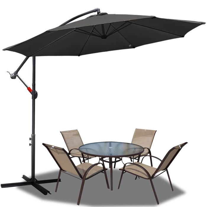 Садова парасолька від сонця Alu Ampelschirm з ручкою-курбою, Ø300 см, сіра, з UV-захистом та водовідштовхувальним покриттям