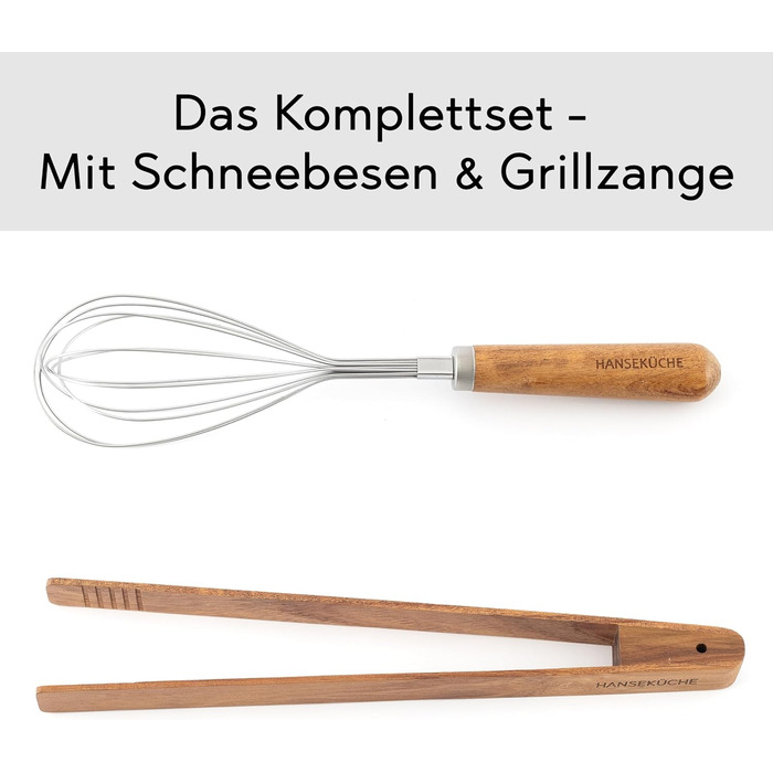 Набір кухонних помічників з дерева (9 предметів): щипці для гриля, вінчик, лопатка, ложка, шумовка. Матеріал: теак.