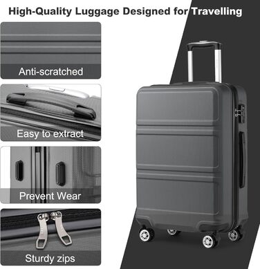 Чемодан середнього розміру KONO 24 дюйми з ABS-пластику з TSA-замком, 4 колеса, 65×44×25.5 см, сірий, 3-секційний набір