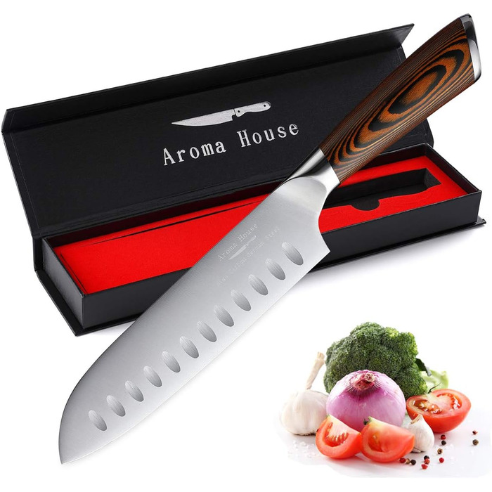 Професійний ніж для кухні Nakiri, 7 дюймів, ніж-сіка, з нержавіючої сталі з високим вмістом вуглецю, надзвичайно гострий, для кухні та ресторану (ніж Сантоку)