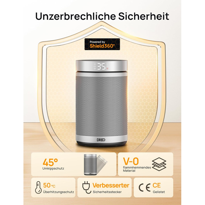 Електричний обігрівач Dreo Atom 316: тихий, 1500W, керамічний PTC, термостат, захист від перегріву та перекидання, таймер 12 год, для дому та спальні