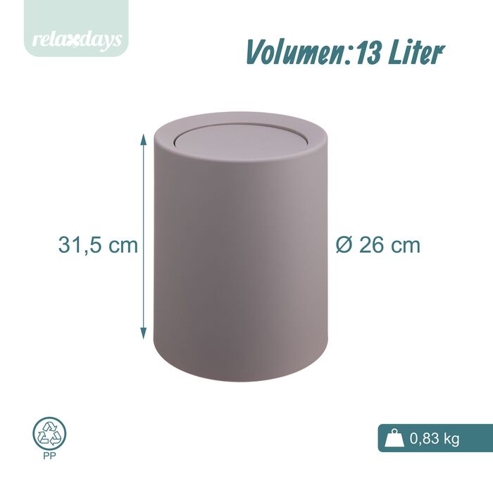 Відро для сміття Relaxdays з кришкою-качалкою, 13 літрів