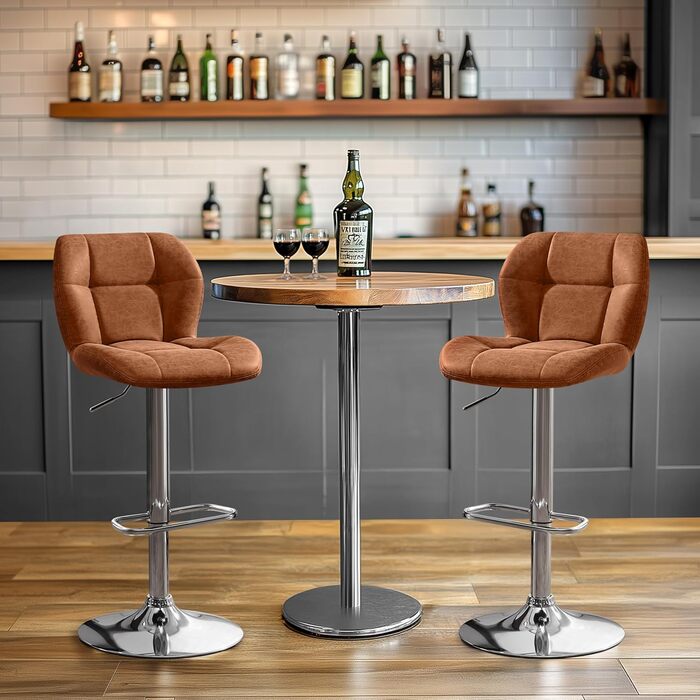 Барні стільці Yaheetech (2 шт.) - регульована висота, 360° обертання, PU-шкіра, чорний/ретро-коричневий