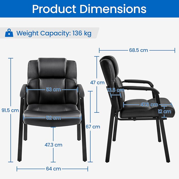 Крісла їдальні Yaheetech (2 шт.) з підлокітниками, чорні, штучна шкіра | Стільці для кухні, вітальні, офісу