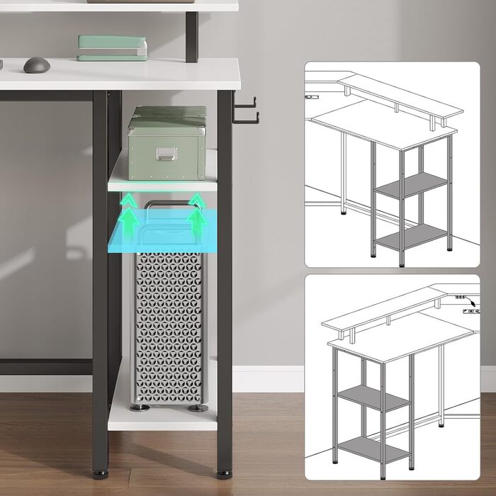 Комп'ютерний стіл Rolanstar L-подібний з RGB підсвічуванням та розетками, геймінговий стіл з полицею та гачками, для офісу, робочого кабінету, спальні (білий, 137 см), 137 x 137 x 87 см