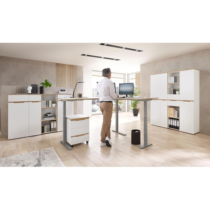 Роликовий контейнер Stella Trading Memphis – білий з імітацією дуба Artisan, 45 x 66 x 55 см – мобільний офісний шафчик з шухлядами