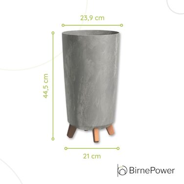 Вазон BirnePower Gracia Slim 44,5 см – сучасний квітковий горщик з ніжками, імітація бетону, стійкий до УФ та погодних умов, елегантний горщик для балкона, саду, інтер'єру – антрацит (висота 44,5 см, сірий бетон)