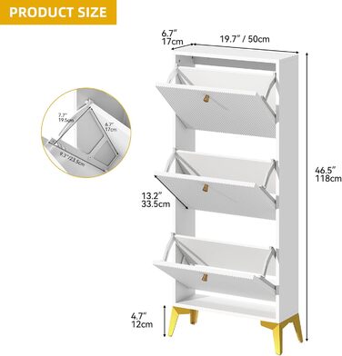 Шафа для взуття DWVO з 3 висувними ящиками, регульована перегородка, для прихожого, вітальні, біла