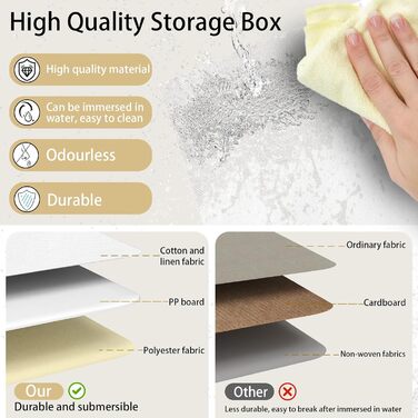 3 Кошики для зберігання з тканини Yawinhe, складані, з ручками, для спальні, білизна, 33x23x20 см, білий/сірий