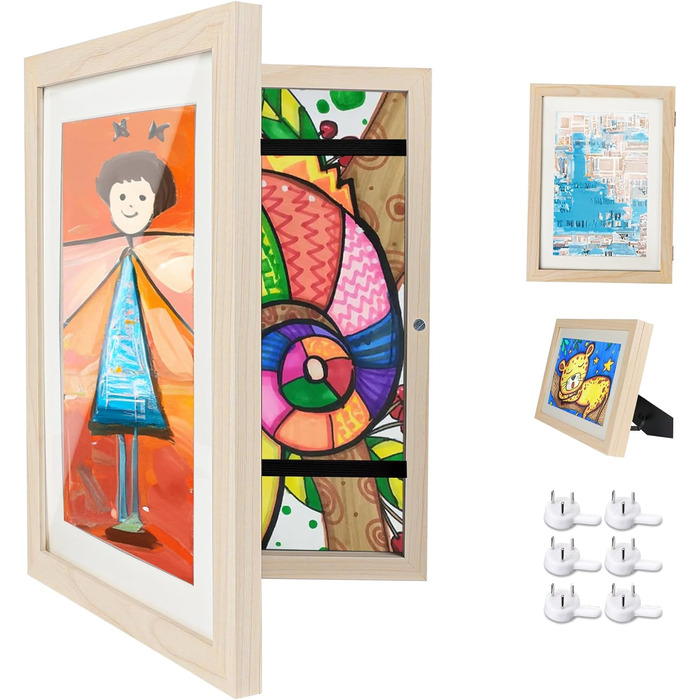 Рамка для дитячих малюнків Ciscle, художня фоторамка А4, передній отвір, ідеально підходить для мистецьких проектів, школи, дому (біла, дерево, )