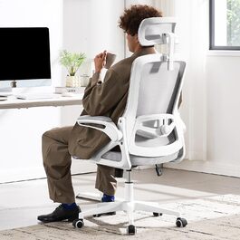 Ергономічне крісло для офісу Fizzin з регульованою поперековою підтримкою, дихаюча сітка, потовщене сидіння, зручне для дому та офісу (Рожевий, Сірий)