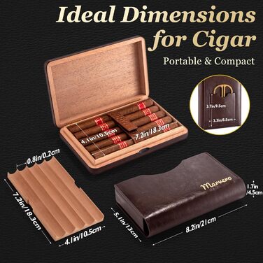 Вологостійкий гумодор для сигар Marvero Reise: Іспанська цедра, шкіряний етикет, на 5-10 сигар