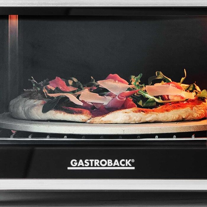 Міні-піч GASTROBACK Bake & Grill з конвекцією, 26 л, 5 функцій, Cool Touch, камінь для піци, дека, решітка, шампур