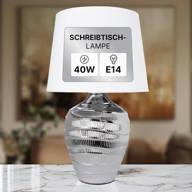 ARTE LAMP LED настільна лампа – класична декоративна лампа для робочого столу з хромованим корпусом та білим тканинним абажуром для вітальні та спальні – з кабелем, хром, білий