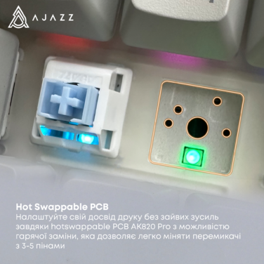 Бездротова механічна клавіатура Ajazz AK820 PRO 75% Flying Fish Switch Black RGB (AK820PRO-FF-BGY)