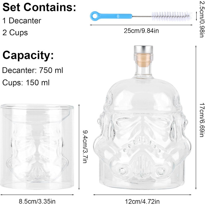 Набір для віскі: декантик, келихи та щітка для чищення. 750 мл
