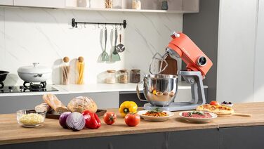 Кухонна машина 5л з місткою чашею з нержавіючої сталі, для тіста, піци, з таймером та 8 рівнями швидкості, з набором насадок (міксер, гак для тіста, вінчик)