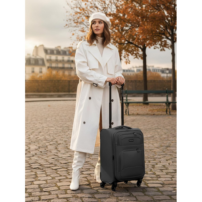 Набір валіз Smartbox 3 шт. для жінок та чоловіків | Легкі та міцні валізи-ролики, якісний softcase, 4 колеса та кодовий замок | Розширювані (Edition 04) (Чорний, валіза S (56 см))