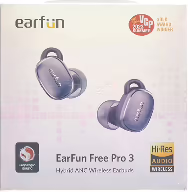 EarFun Free Pro 3 бездротові Bluetooth навушники з шумозаглушенням, Hi-Res Audio, Snapdragon Sound, aptX Adaptive, 6 мікрофонів для HD-дзвінків, Multipoint, акумулятор 33 год, бездротова зарядка, налаштовуваний еквалайзер, сині