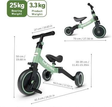 Бесрей 5-в-1 Дитячий Біговел, Триколісний Велосипед для Малюків 1-4 Років (Трав'янисто-зелений)